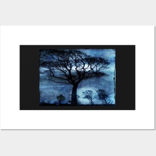 Windswept Downland Treescape in Blue Posters and Art